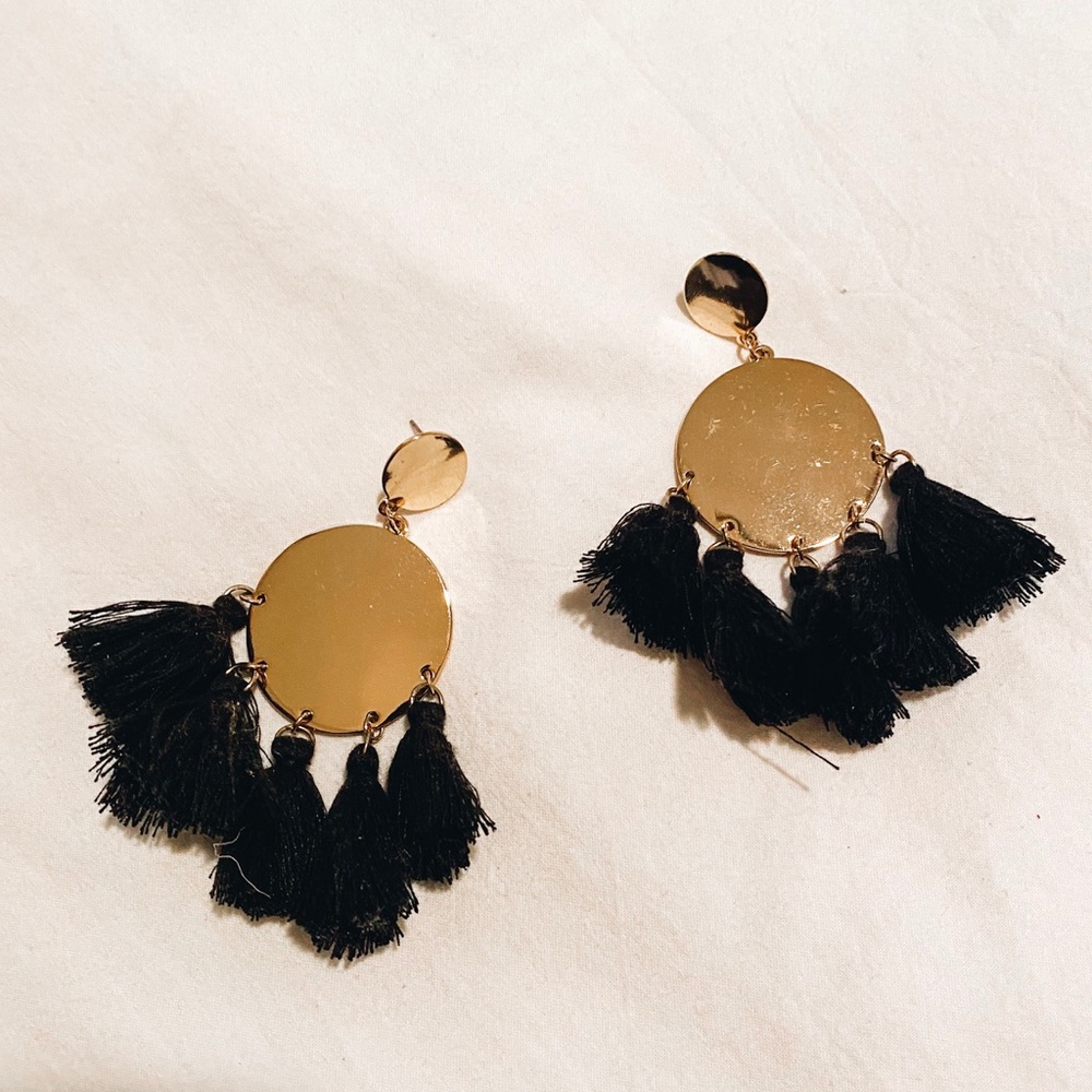 Black and gold tassel earrings